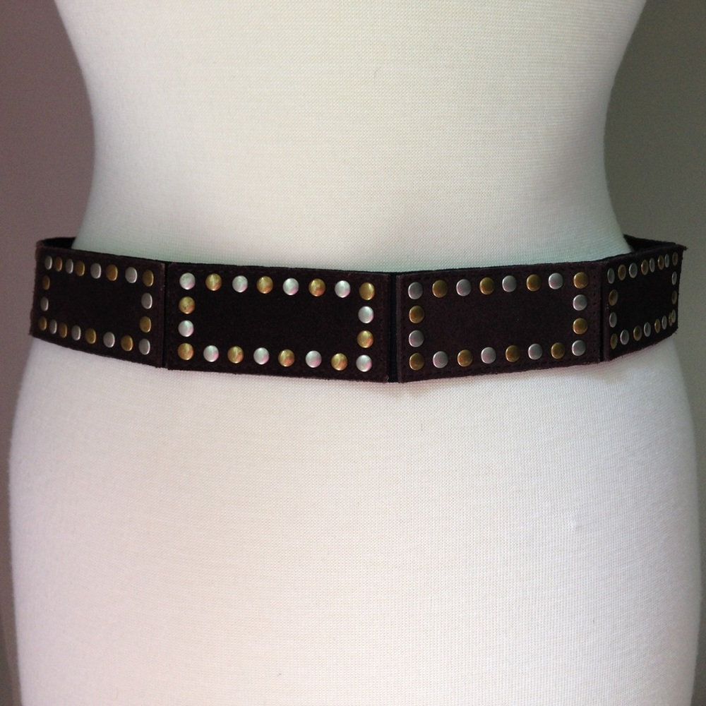 Michael Kors Brown Leather Belt-Gold/Silver Studs - Picture 3 of 6