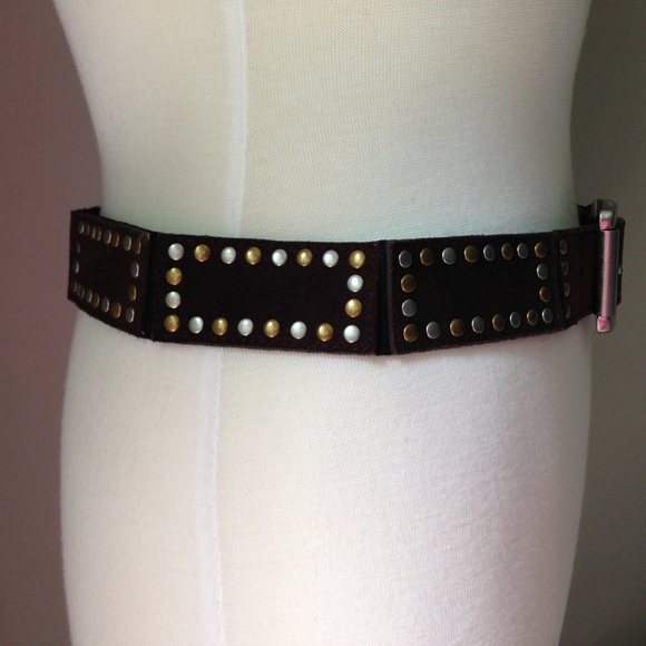 Michael Kors Brown Leather Belt-Gold/Silver Studs - Picture 2 of 6