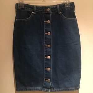 Button down denim pencil skirt