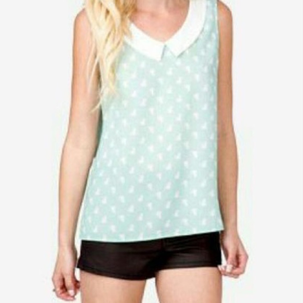 Forever 21 mint Peter Pan collar cat blouse