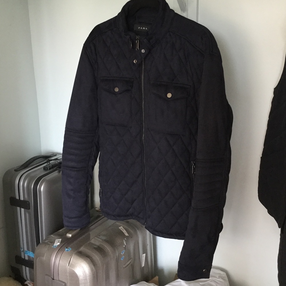 Zara Man Midnight Navy Quilted Faux Suede Jacket