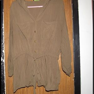 Forever 21 button hooded top olive green 2X