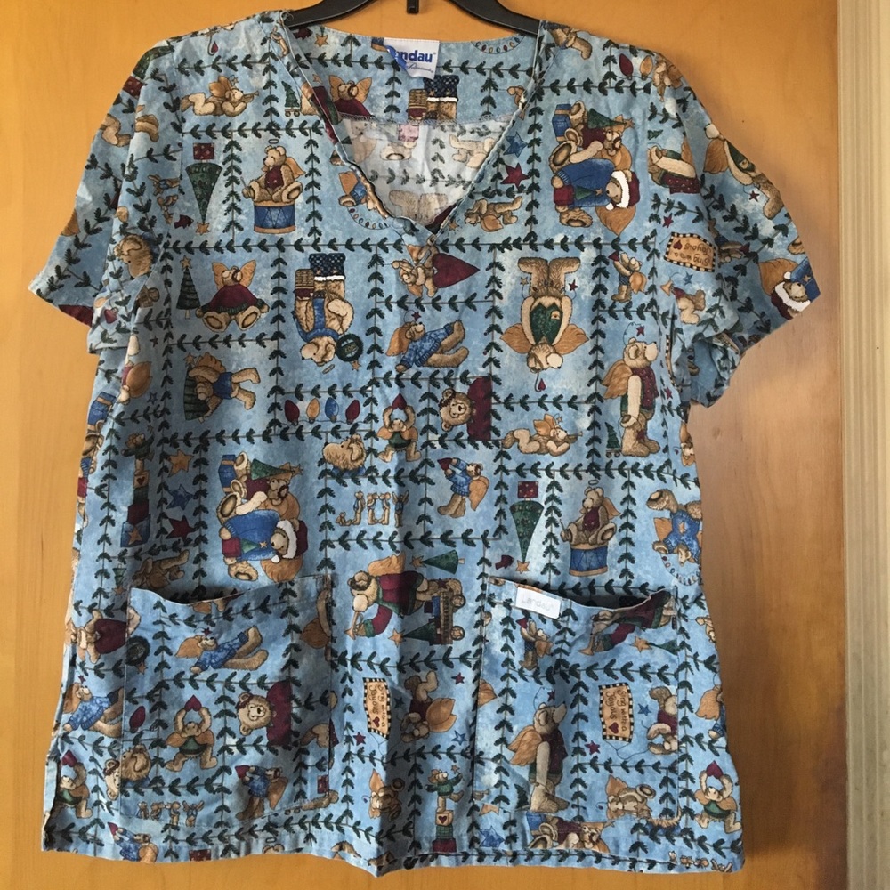 Blue Christmas Scrub Top