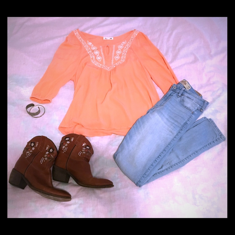 Active USA Peach Peasant Top Size S