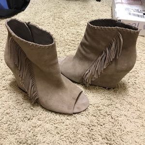 Vince Camuto wedge fringe booties