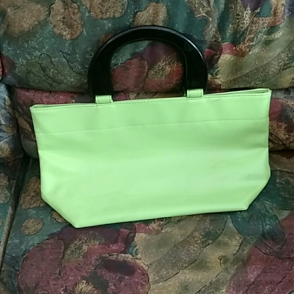 Lime green vinyl tote w/ black handles