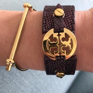 Tory Burch Leather Logo double snap bracelet
