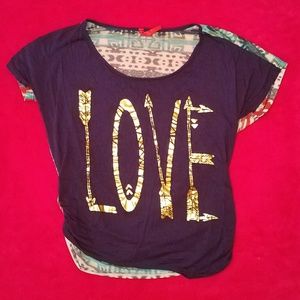 Blue "Love" Shirt with Cute Aztec Design on Back💙