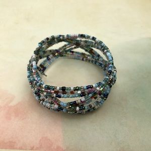 Blue Multicolor Braided Wire Wrapped Bracelet