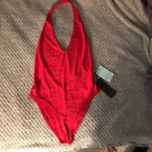 Red backless bodysuit