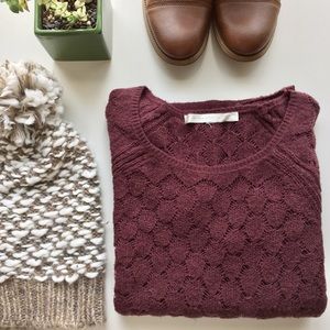 Lauren Conrad Maroon/Burgundy Crochet Sweater