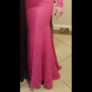 Coral lace sleeved mermaid prom dress