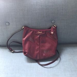 Red coach mini cross body bag.