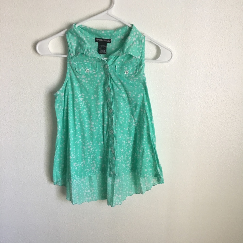 Blue and White Button Down Tank Top