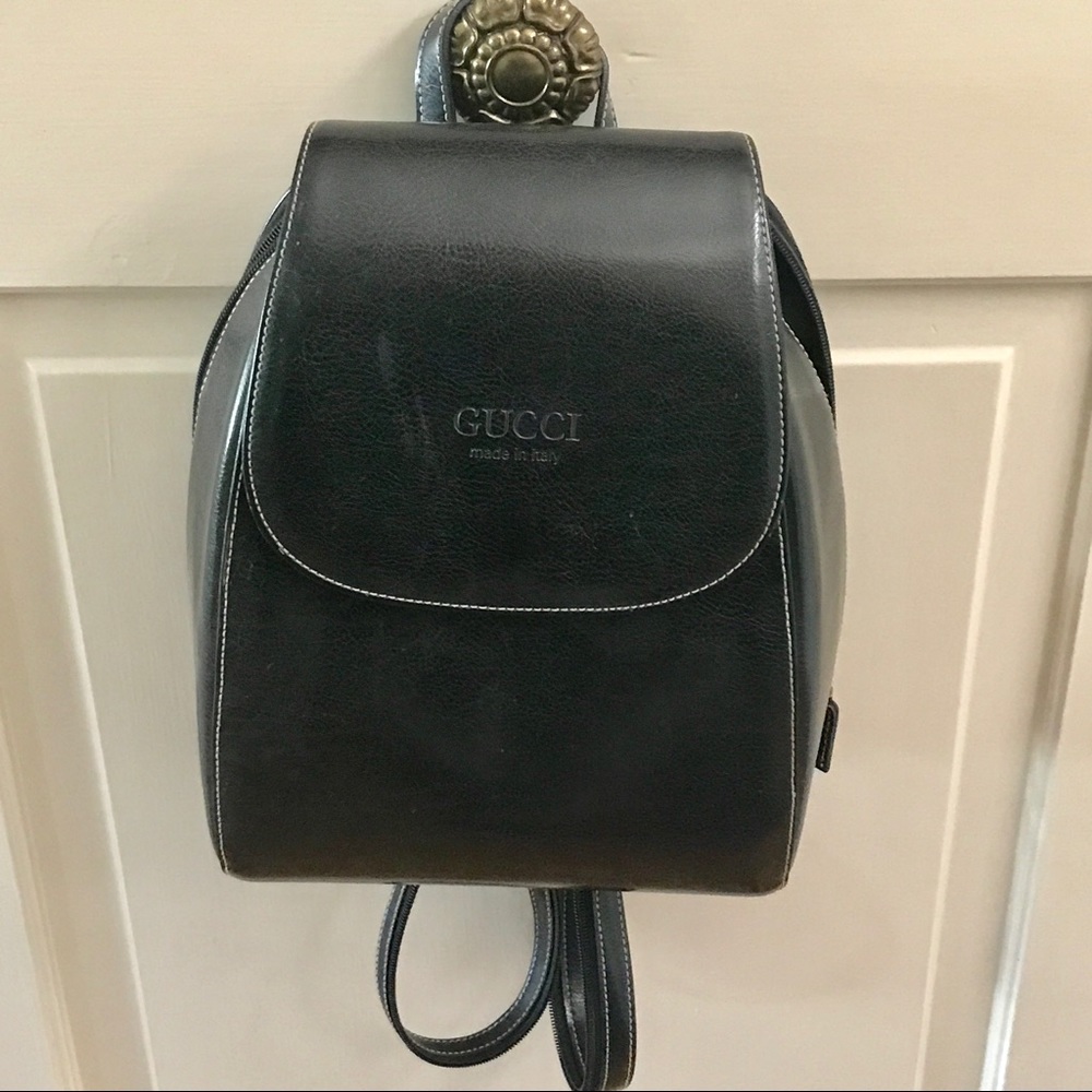 Black Backpack sack purse Carry Bag faux Leather