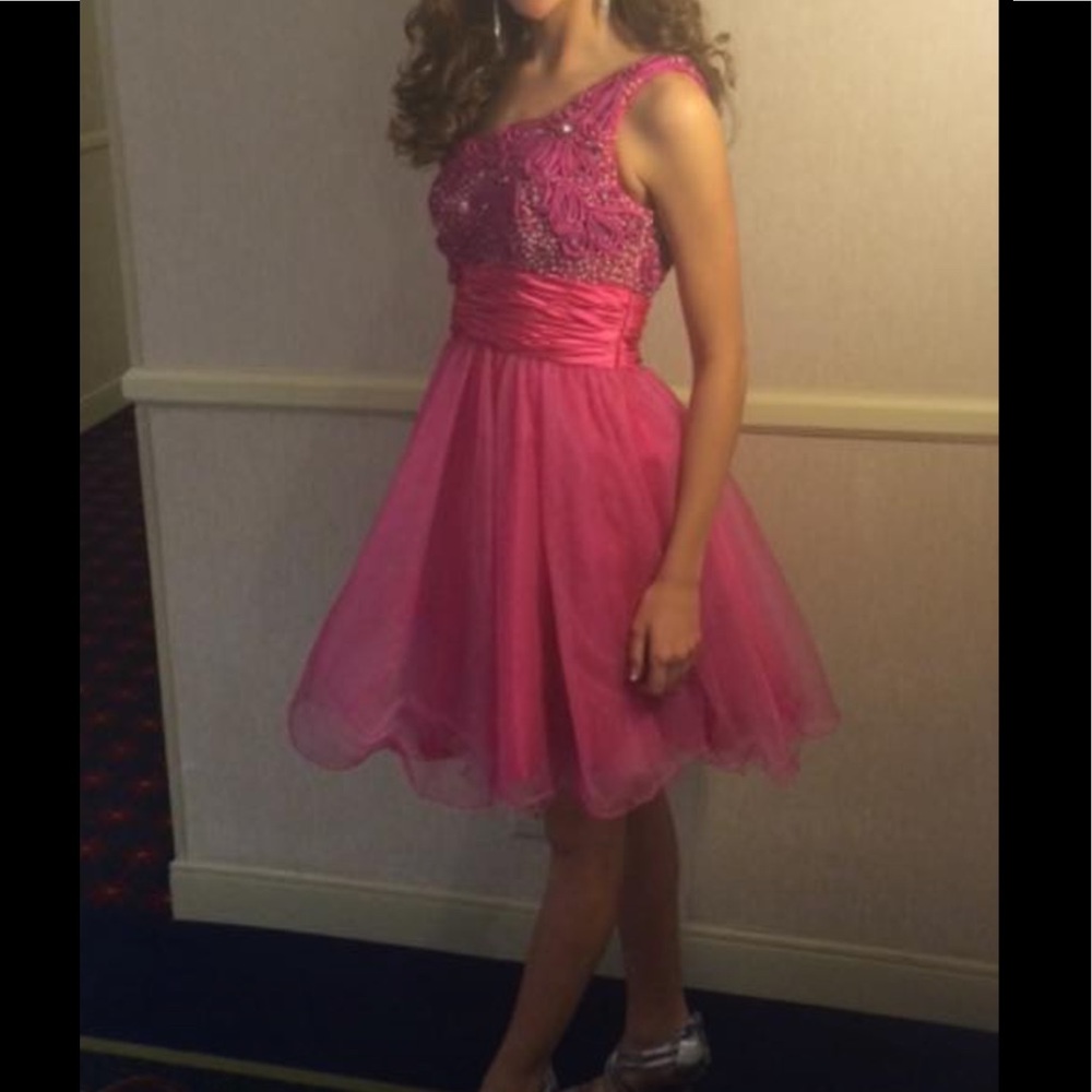 Blush Prom Style # 9279 Pink One Shoulder Cocktail Dress size 2 - Picture 2 of 12
