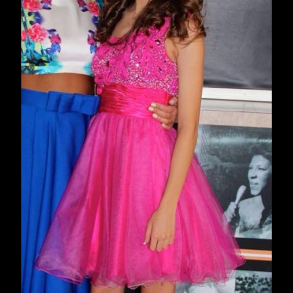 Blush Prom Style # 9279 Pink One Shoulder Cocktail Dress size 2 - Picture 3 of 12