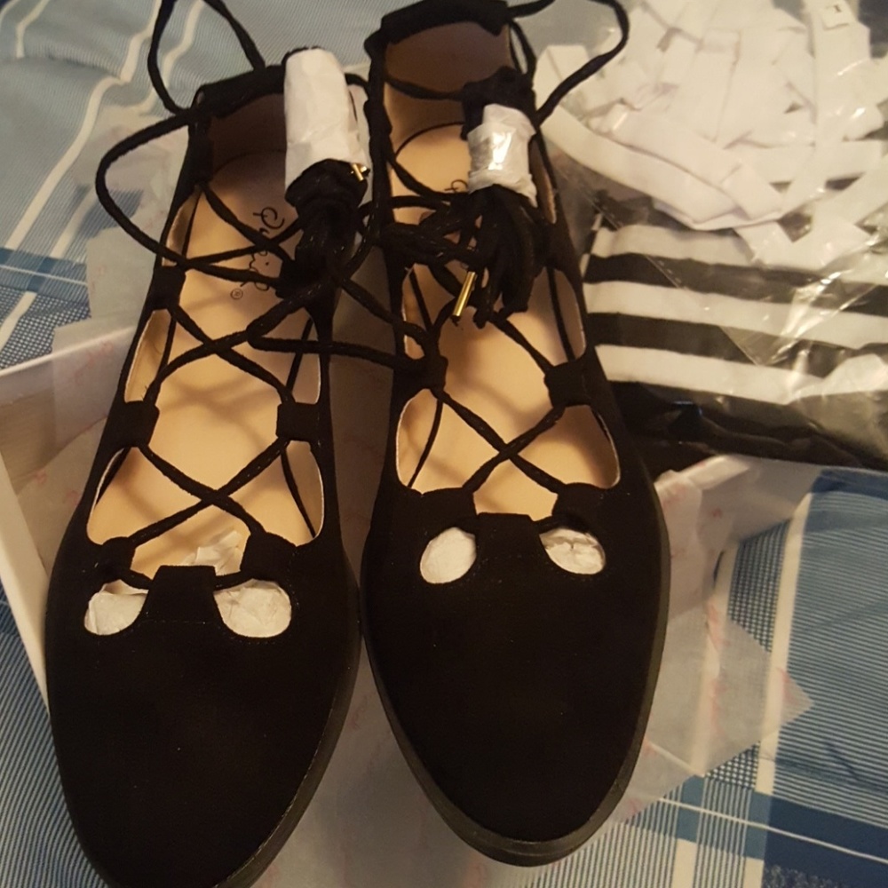 Black suede Ballet lace up flats