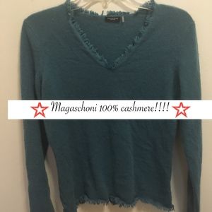 Stunning 100% cashmere fringe V-neck Magaschoni