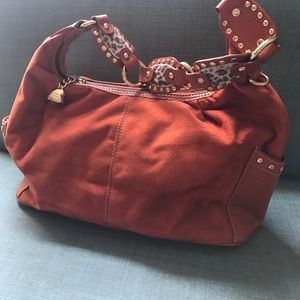 Orange suede shoulder bag