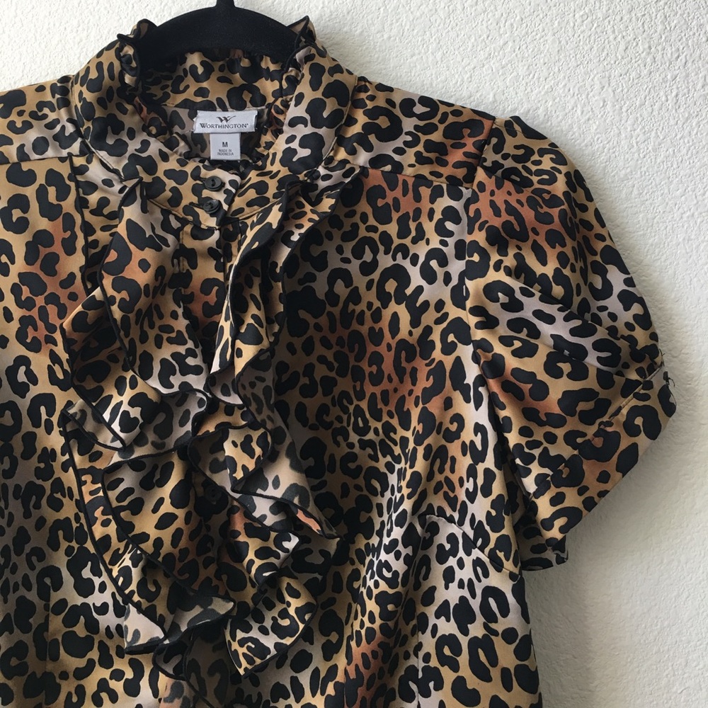 Worthington Animal Print Ruffle Blouse