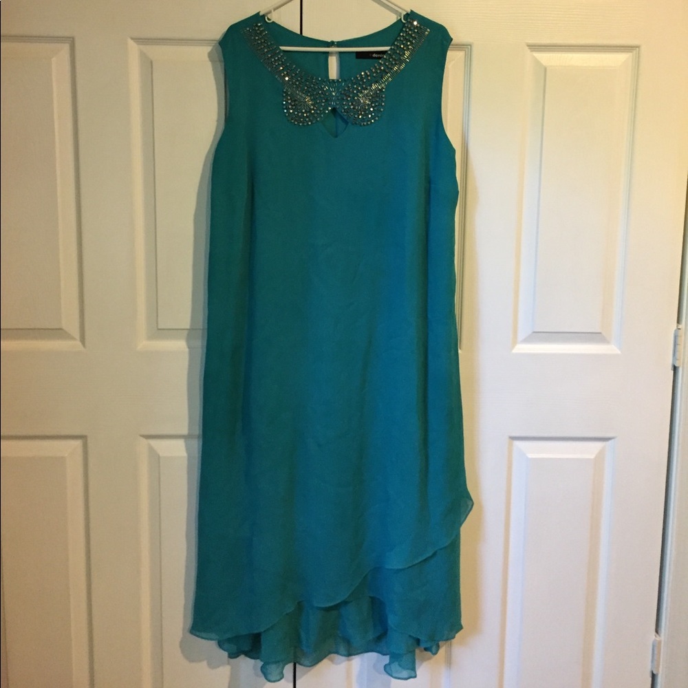 Teal dress with beaded detail 22W