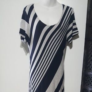 Navy and gray striped mid-length stretch dress