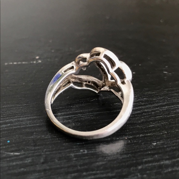 Matching Diamond Silver Double Heart Necklace Ring - Picture 5 of 7