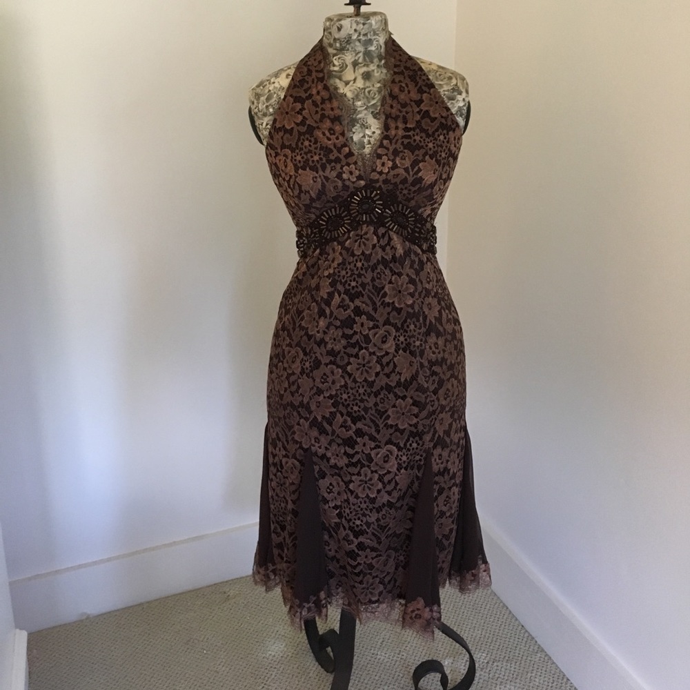 NWT Pamella Roland halter lace cocktail dress - Size 6