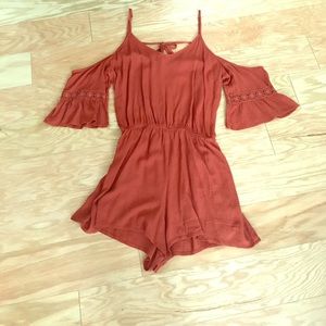 Burnt orange off the shoulder romper