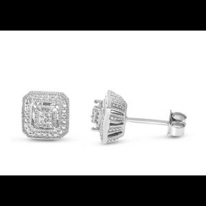 White Diamond Accent Stud Earrings