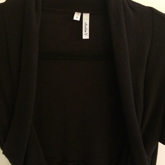 Black Short Sleeve Sweater Cardigan - Picture 2 of 4