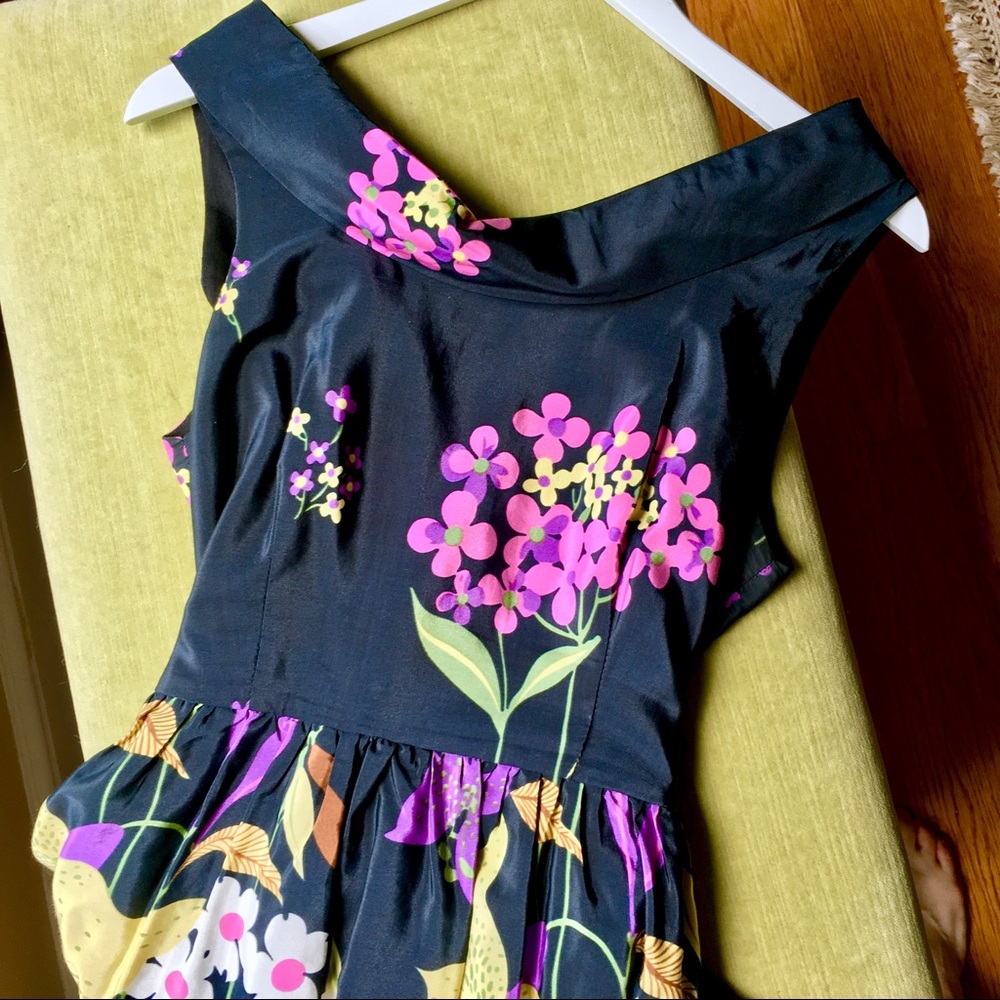 Anthropologie black and floral silk dress 💐