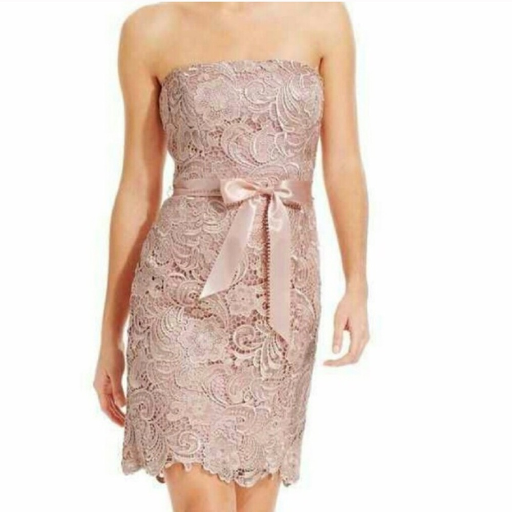 Adrianna Pappell Strapless Fitted Lace Sheath