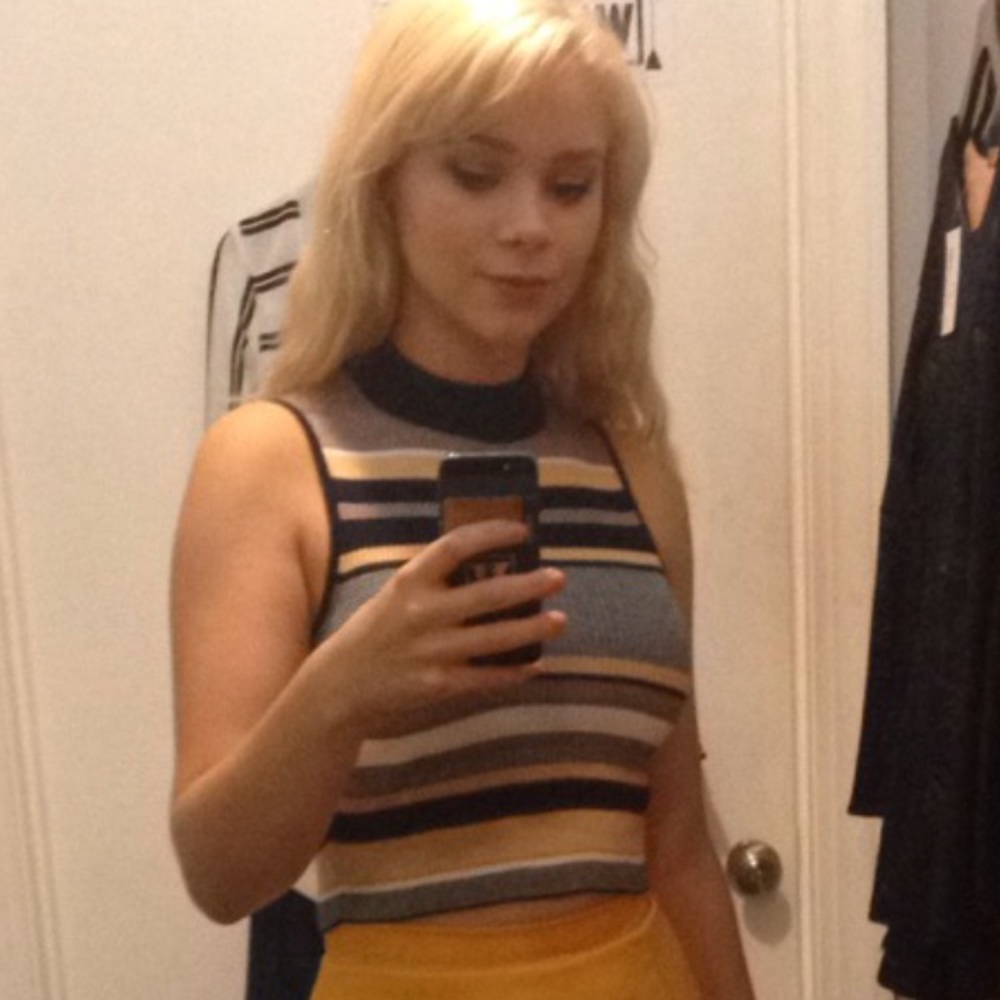 Cropped sleeveless striped sweater