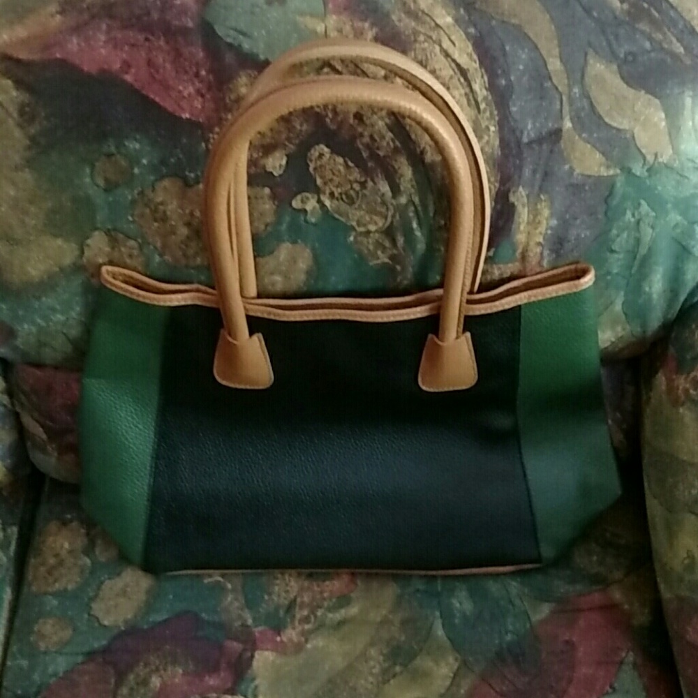Black vinyl bag with green sides