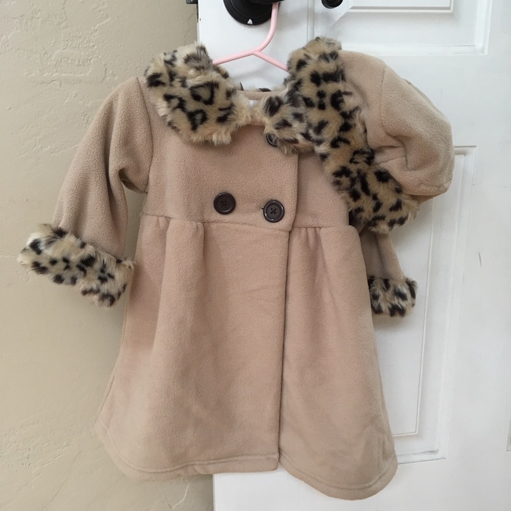 Toddler overcoat, faux fur collar and matching hat
