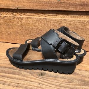 Fly London Black Platform Wrap Sandals 39