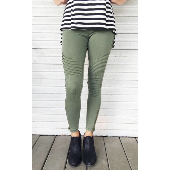 Olive Moto Leggings - Picture 3 of 7