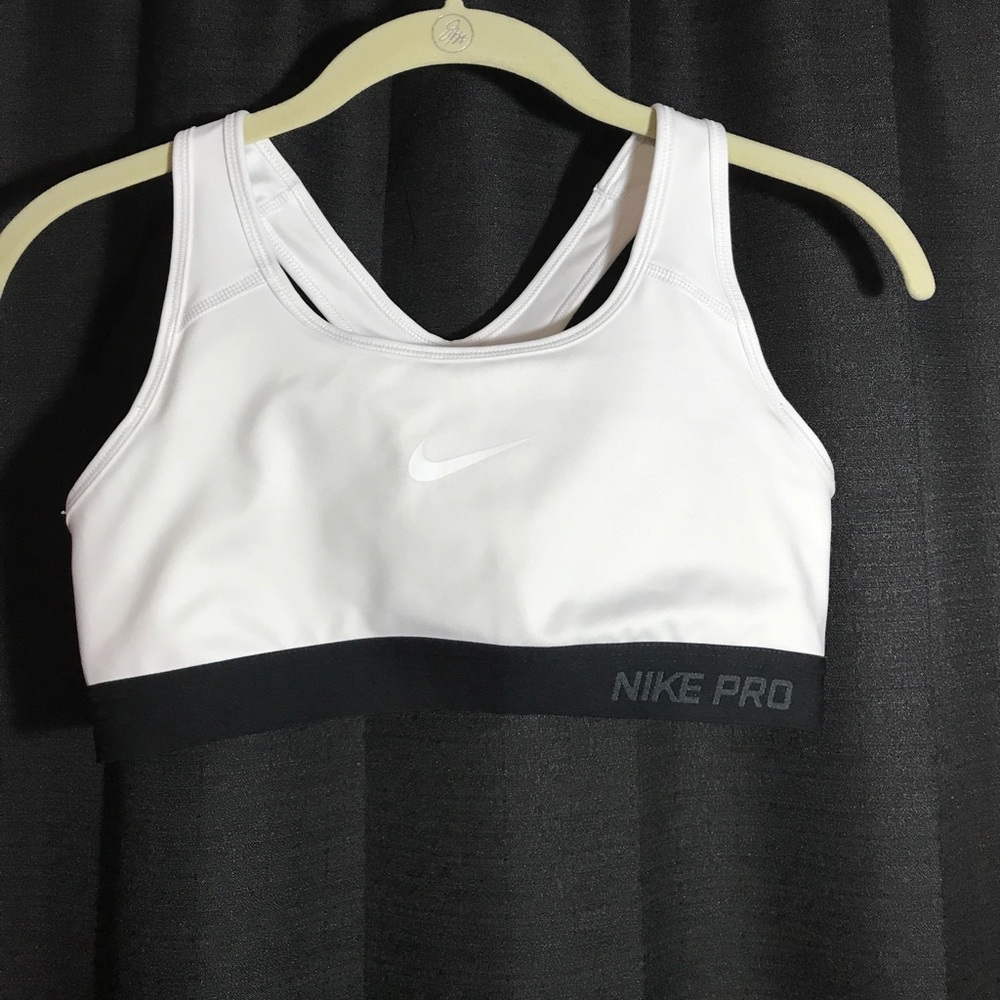 White and Black Nike Pro Sports Bra