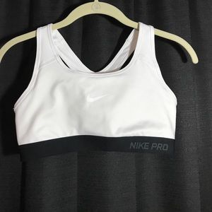 White and Black Nike Pro Sports Bra