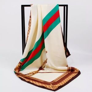 Red and green striped silk scarf
