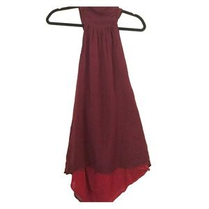Super low back silk halter tank. Two tone red