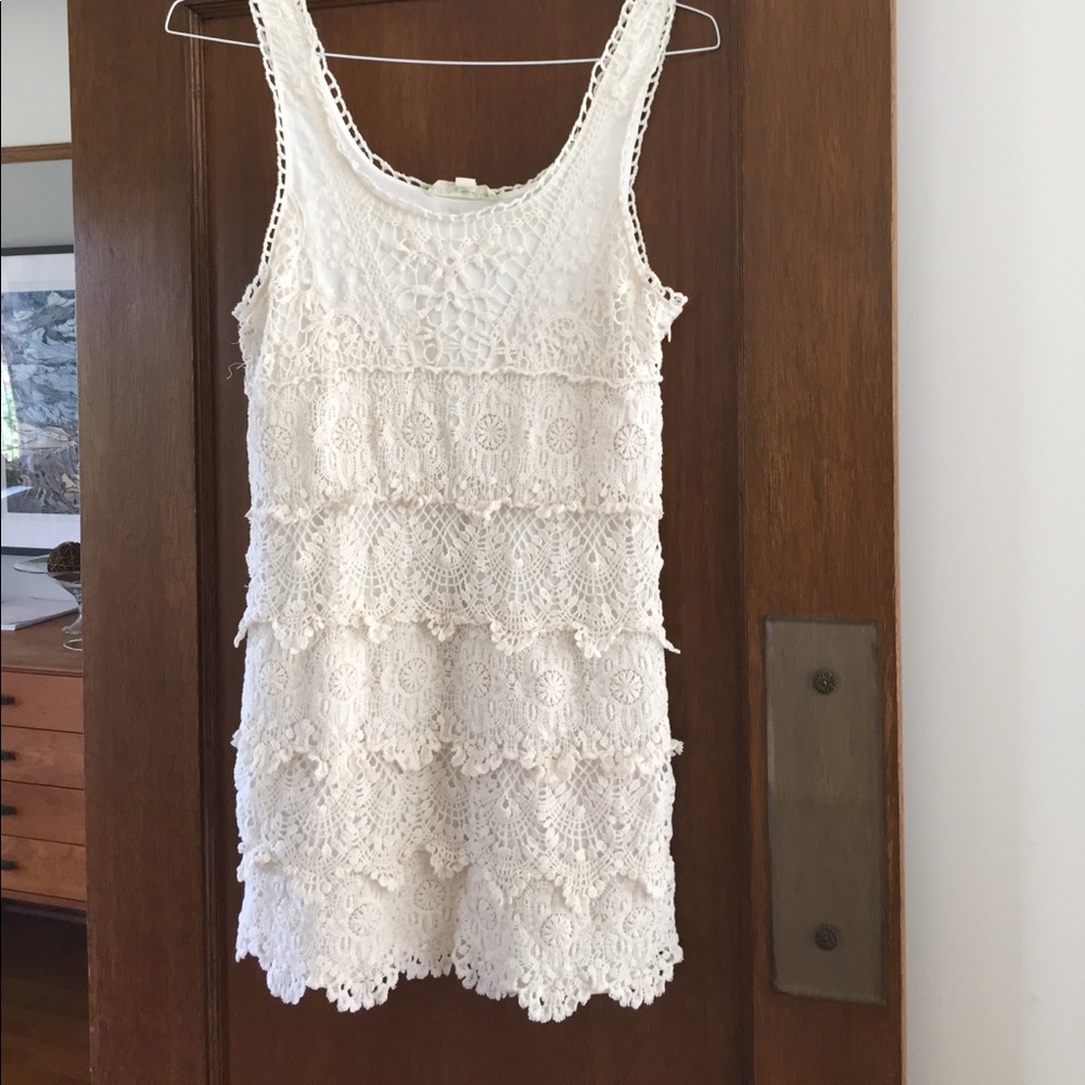 Cream lace dress.