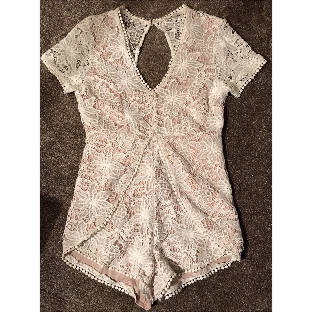 Open Back White Lace Romper