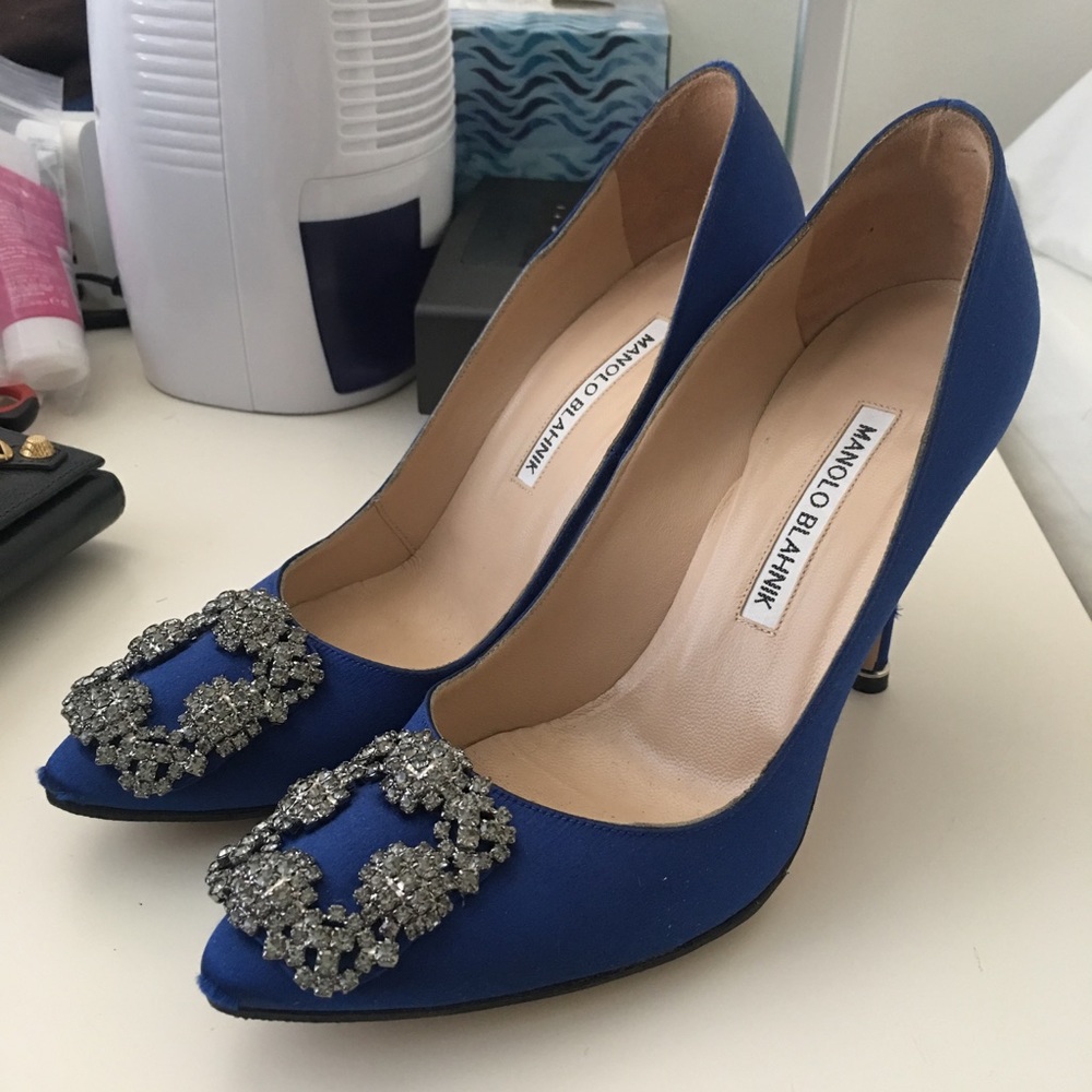Manolo Blahnik Hangisi 105mm Pumps Blue 36.5 6.5