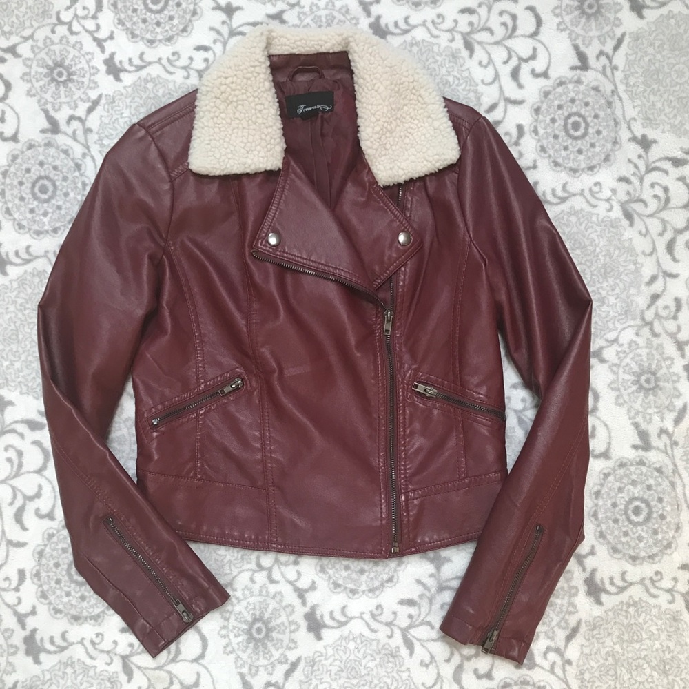 Burgundy vegan leather jacket