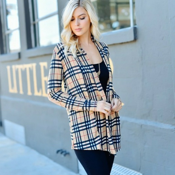 LONG SLEEVE OPEN FRONT PLAID PRINT CARDIGAN - Picture 2 of 5