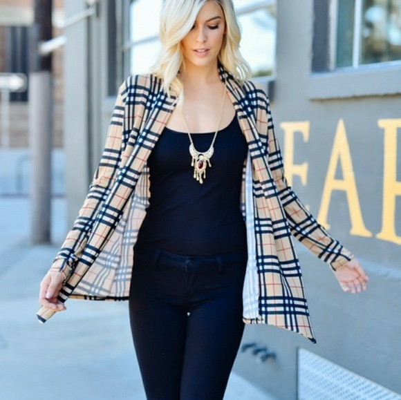 LONG SLEEVE OPEN FRONT PLAID PRINT CARDIGAN - Picture 3 of 5