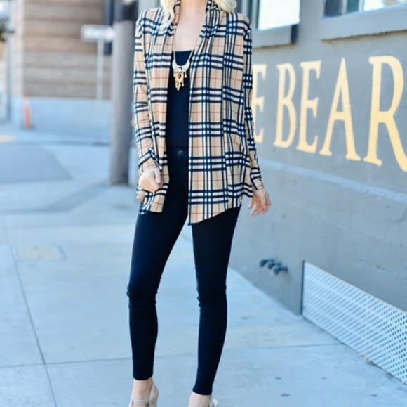 LONG SLEEVE OPEN FRONT PLAID PRINT CARDIGAN - Picture 4 of 5